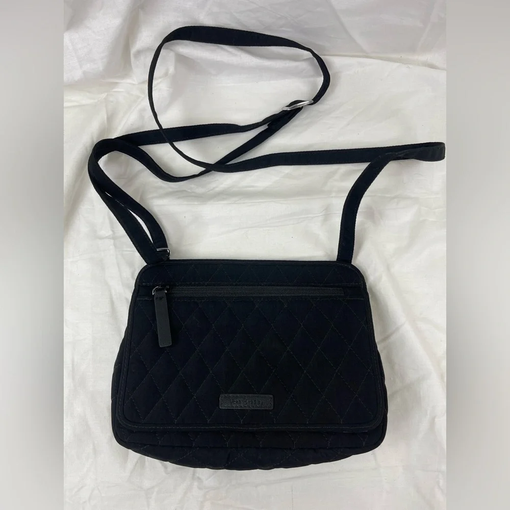 Vera Bradley Quilted Black Crossbody Bag with Polka Dot Interior